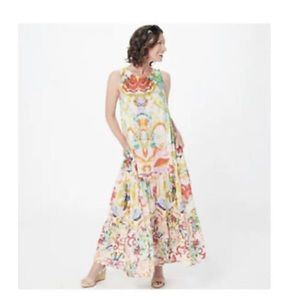 Tolani Collection Multicolor Sleeveless Scoop Neck Botanical Maxi Dress NWT XL